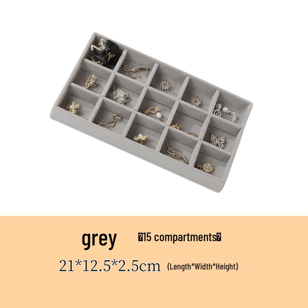Samt Schmuckschatulle mit Schublade: Graues Multifunktionstablett für Halsketten & Ringe