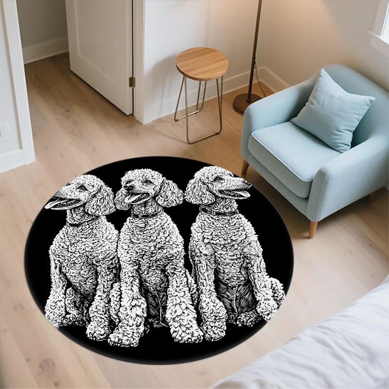Black Teddy Dog pattern round rug,Carpet Rug for Living Room Bedroom  Playroom ,Non-slip Floor Mat,Holiday Gifts and Birthday Gifts.