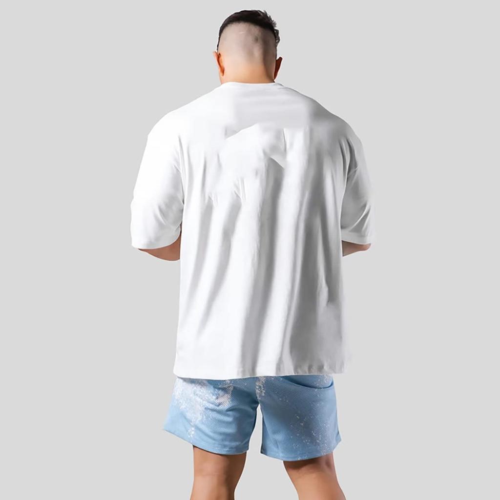 OROLN Gym Short Solid for Strength Training and Strength Training T-Shirt, Men's, Oversized, Sleeve, Stretch, Breathable, Sweat-Wicking, Color, (White