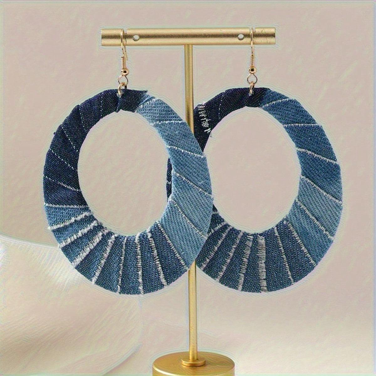 

1 Pair of Women s Retro Style Denim Earrings, Large Round Personalized Pendant, Suitable for Daily Wear and Holiday Gift Giving синий