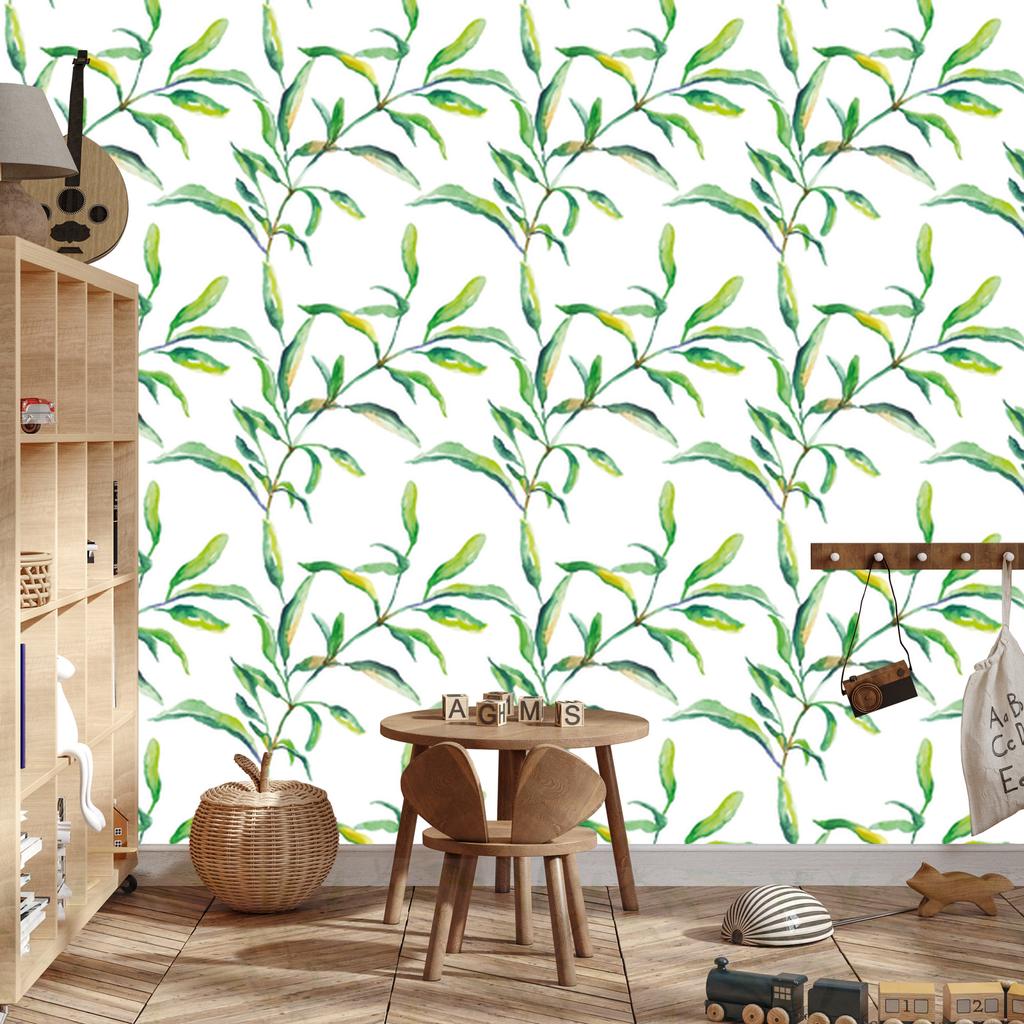 Spring Leaves Watercolor Wallpaper for Living Room and Bedroom 50x1000