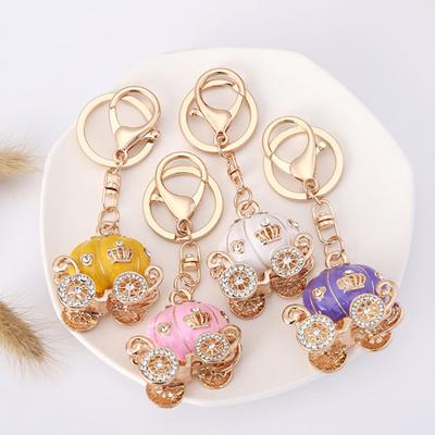 Keychain Pendant Sparkling Rhinestones Pumpkin Carriage Shape Charm Key Chain Strong Lobster Clasp Multi-Functional Key Holder