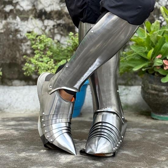 Medieval Gothic Knight Leg Armor  Steel Greaves  Sabatons for , Cosplay, and Fantasy Events