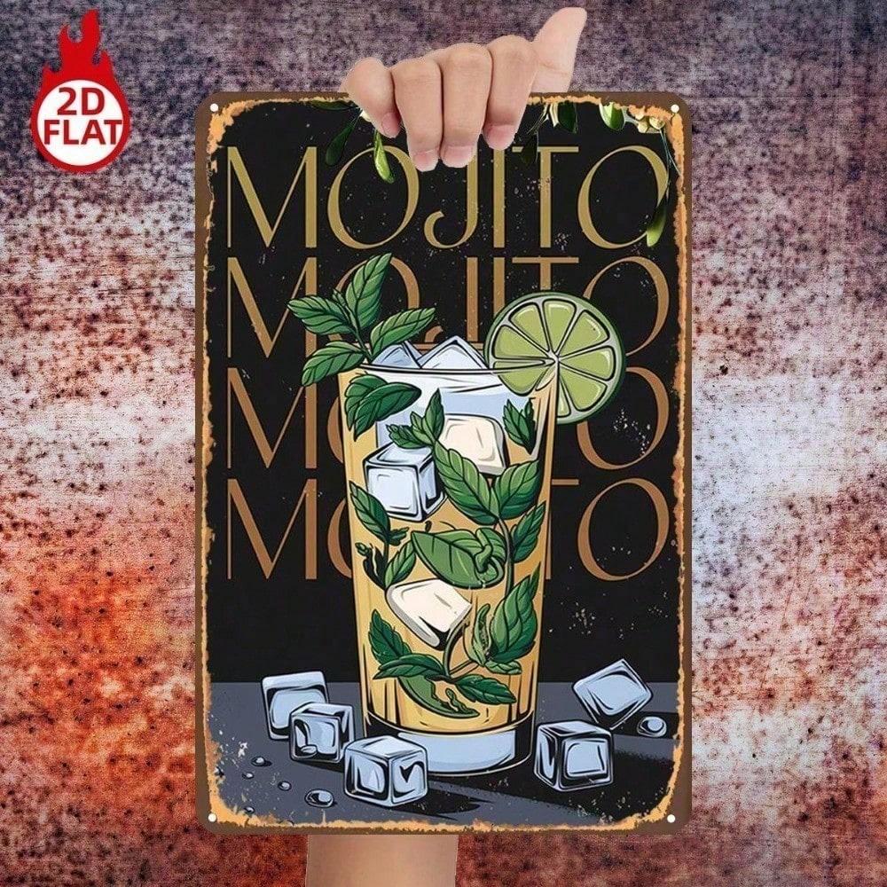 1pc Mojito Metal Sign 8x12 Tropical Cocktail Wall Decor Mint Lime Ice Art for Bar Restaurant Garage Home