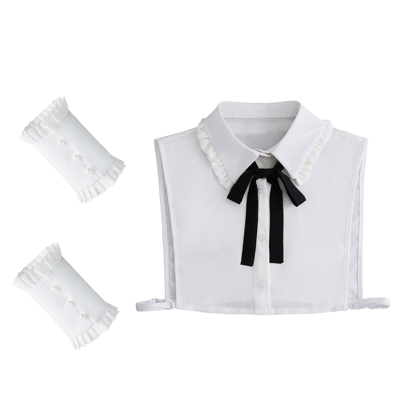 

Женский элегантный жабо с бантом, фальшивый воротник, полурубашка и манжеты на запястья, комплект ложных рукавов, аксессуар для одежды для платьев-свитеров белый