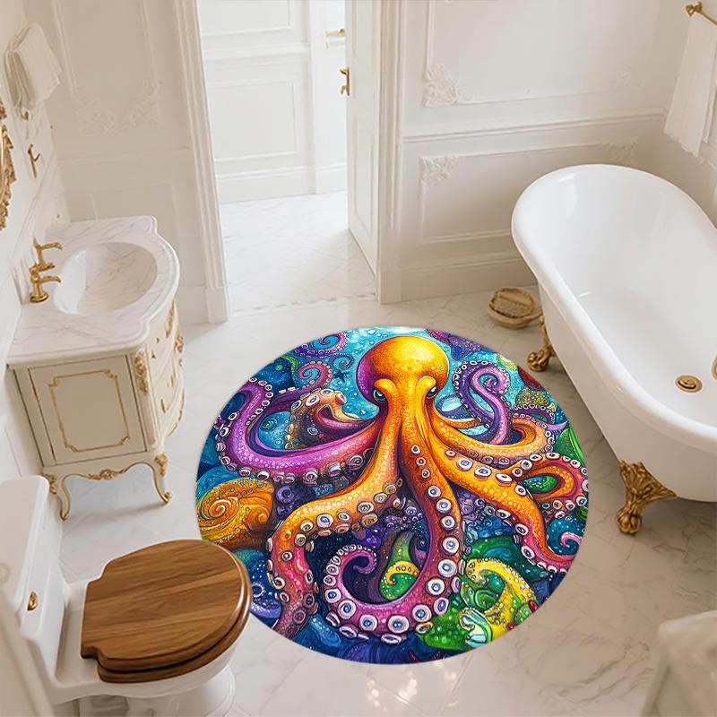 Octopus pattern round rug,Carpet Rug for Living Room Bedroom Sofa Playroom Decor,Non-slip Floor Mat,Holiday Gifts and Birthday Gifts