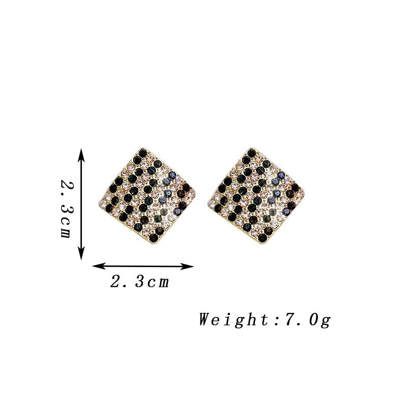 Geometry Rhombus Stud Earrings for Women White Black Rhinestones Earrings Trendy Korean Elegant Party Zircon