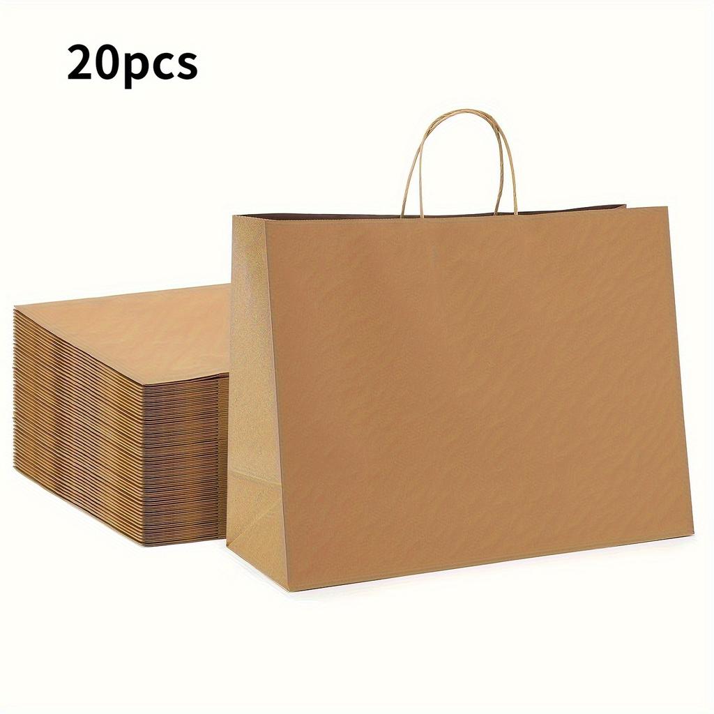 20 Pcs Large Kraft Paper Gift Bags with Handles Eco-friendly Shopping Bags for Party Wedding Birthday Retail Gift Packaging