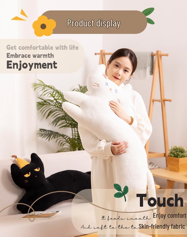 Black & White Coco Cat Plush Pillow - Cute Kitten Cushion & Sofa Backrest