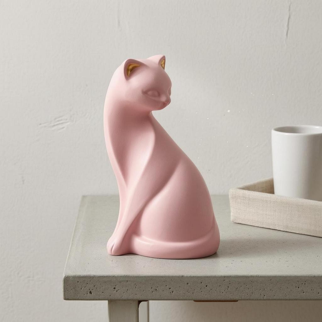 Coral Cat Figurine Matte Finish Resin Statue Minimalist Home Decor Decoration for Tabletop,