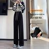 Women's 2024 Chenille Wide-Leg Floor-Length Black Pants - Autumn/Winter Style