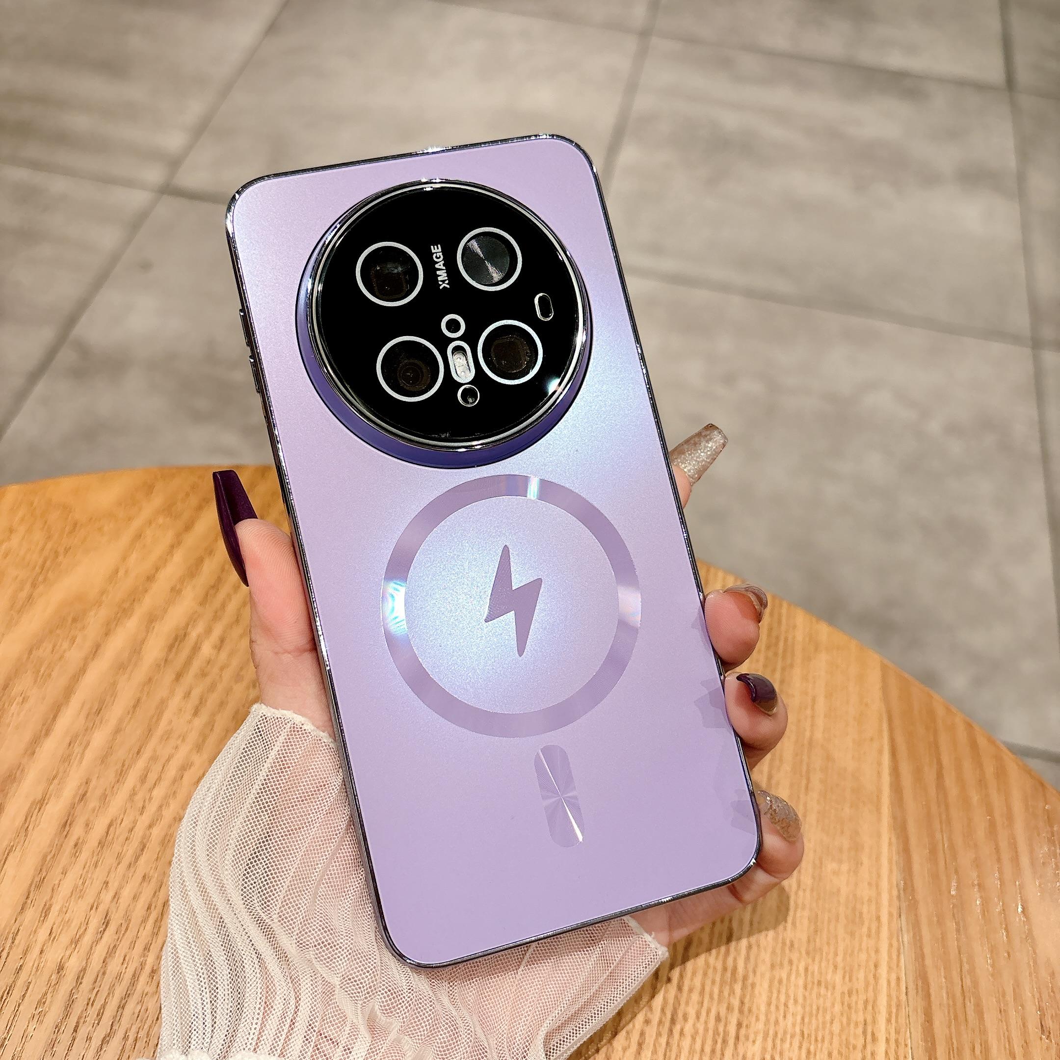 

Магнитный чехол для телефона с современной эстетикой для Huawei Mate 70 Pro Pura 70 Pro+ Plus Элегантная гальваническая крышка для пользователей TikTok Huawei Pura 70 Pro+ светло-фиолетовый