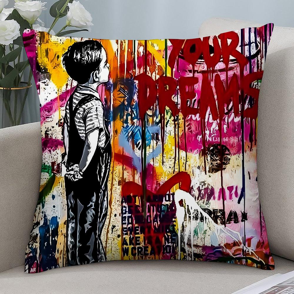 

Banksy Street Graffiti Art Pillow Case Short Plush Sofa Decorative Gift Home Double-sided Printing Cushion 12x12in 30x30cm