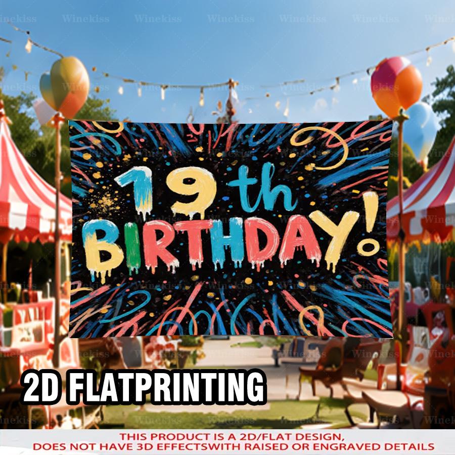 1pc 2D Flat 19th Birthday Party Banner Creative Graffiti Backdrop Indoor Outdoor Scene Party Decor For Garden Patio Living Room Birthday