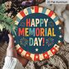 2D Flat, 1Pc Round "Happy Memorial Day" Aluminum Hanging Sign, Vintage Patriotic Firework Star Design, Rustic Metal Wall Decor, Perfect for Memorial