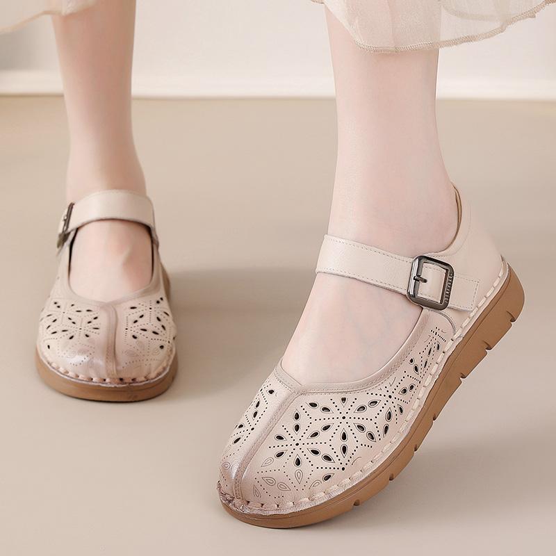 Fashion New natural leather sandals women's hollow out flats shoes woman luxury mary jane sandal female strap loafer lady shallow flats