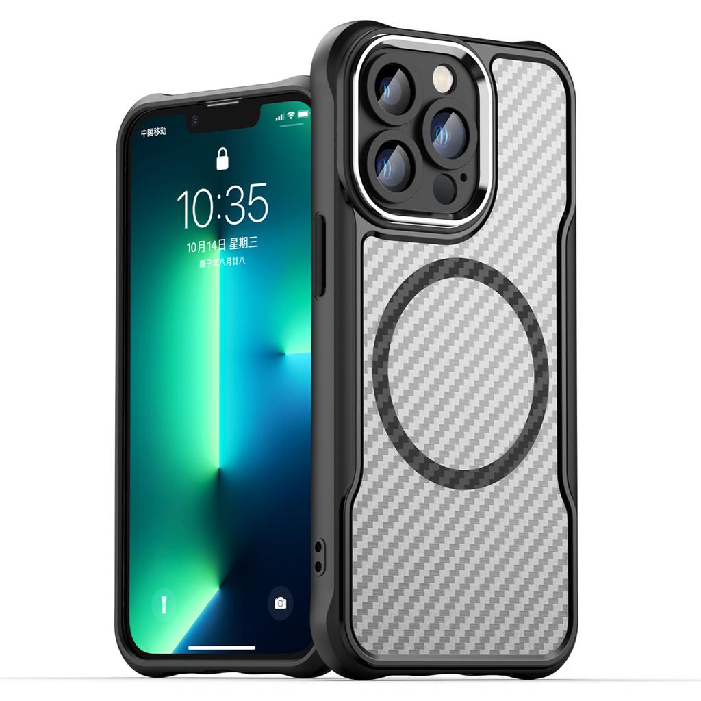 For iPhone 13 Pro Max Case TPU+PC Phone Cover Compatible with Magsafe Carbon Fiber
