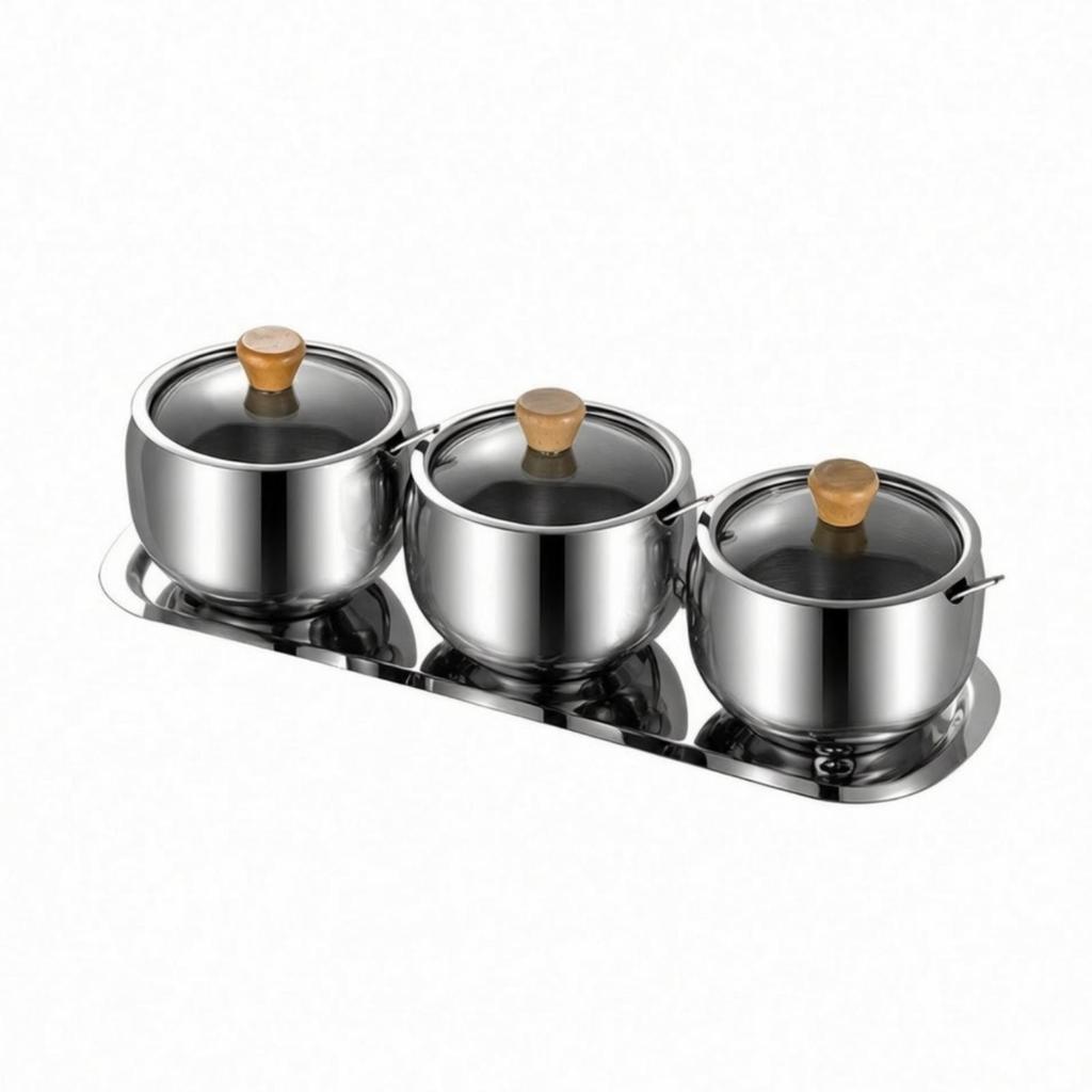 3 Pieces Kitchen Containers Long-Lasting Stainless Steel Seasoning Jar Stylish