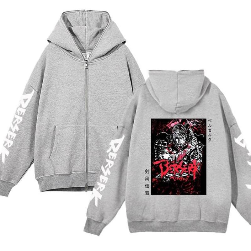 Berserk Hoodie Jackets Anime Guts Zipper Hoodies Casual Fleece Oversized Sweatshirt Loose Hip Hop Streetwear Zip Up Jacket Coats