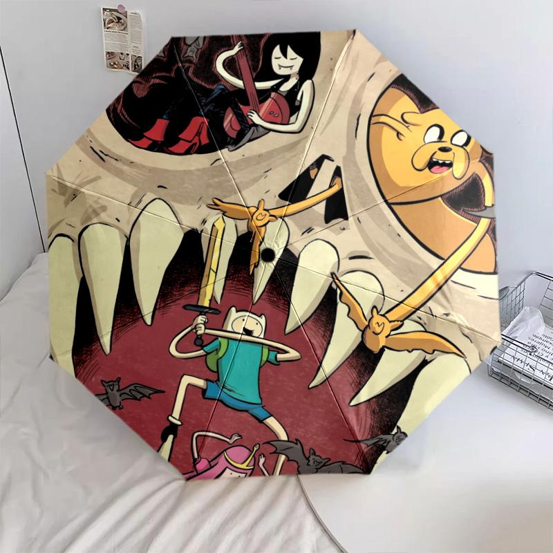 Adventure Time Pattern, Automatic Folding Umbrella, Portable and Foldable Design, 8 Ribs, a Christmas or Birthday Gift.
