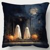 1pc, Short Plush Ghost And Gothic Victorian Halloween Pillowcase - 45.72X45.72Cm, Soft Smooth Touch Polyester Short Plush Fabric, Single-Sided Print, 