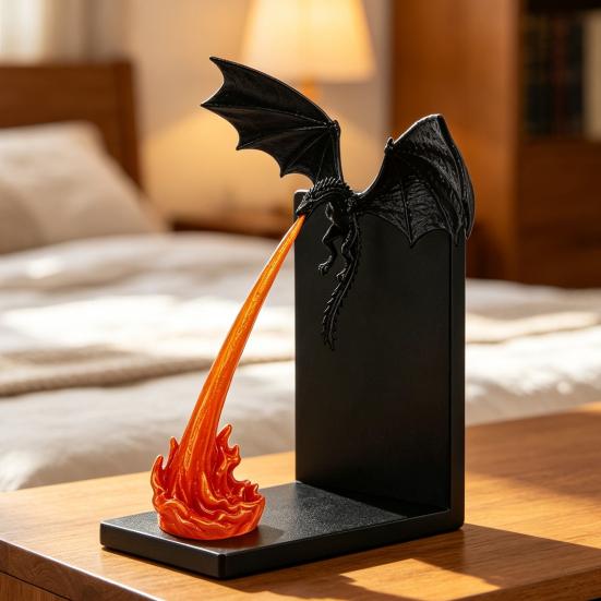 Ornamenti per Vetrine Drago Fiamma Book Nook Decor, Statuetta Drago che Sputa Fuoco Stampata in 3D, Brilla al Buio Giocattoli Trendy da Scrivania L'Ornamento Oscuro,