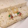 1 Pair Fashion Colorful Four-leaf Clover Zirconia with Imitation Pearls Dangle Earrings for Women Golden Earring Jewelry Wedding Party Accessories