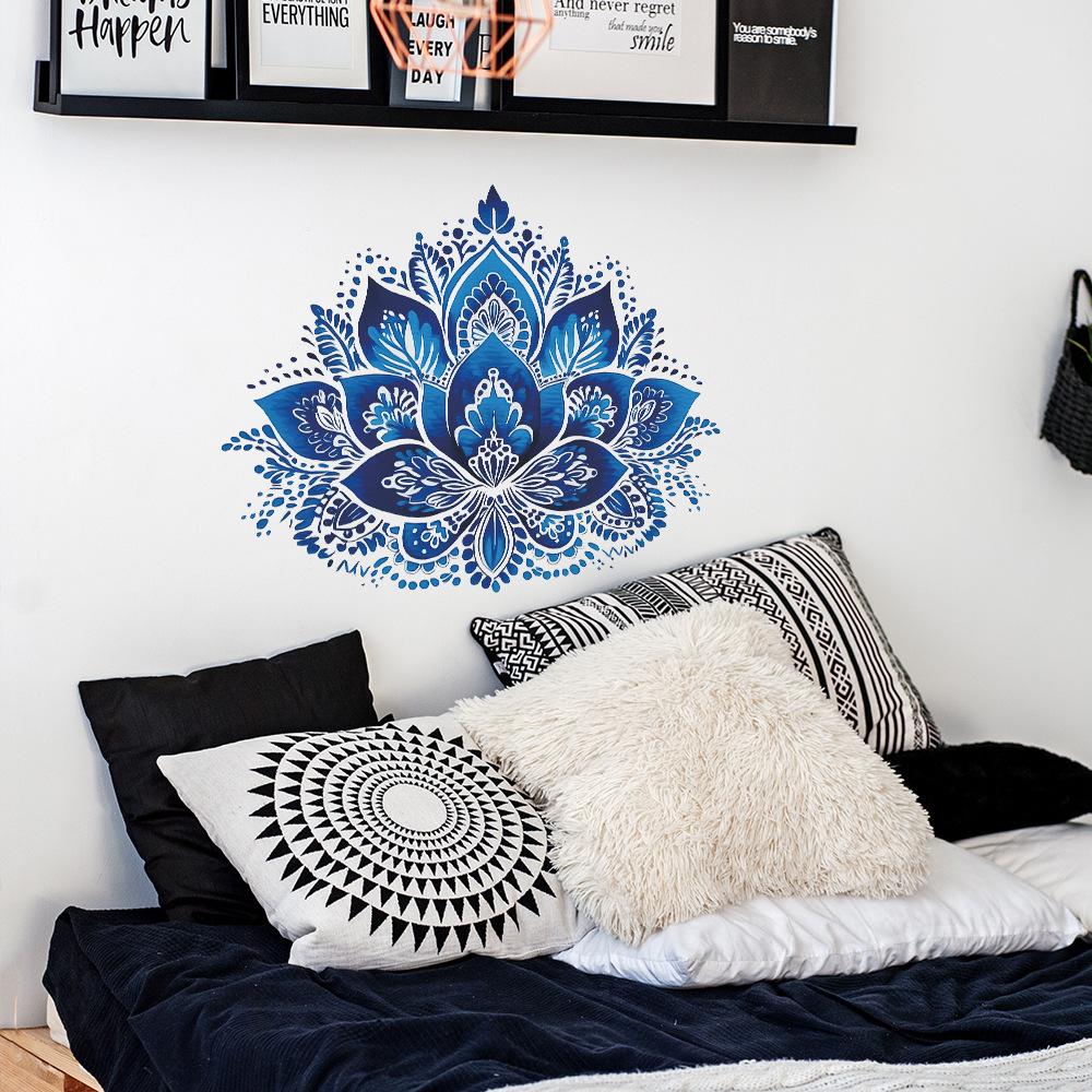 Retro Blue and White Mandala Study, Living Room and Home Background Decorative Wall Stickers