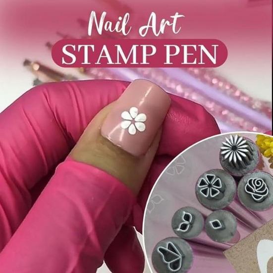 6Pcs Nail Art Stamp Pen Set Easy To Use DIY Gel Nail Pens for Beautiful Flower Patterns Nail Stamping Polish Printer Kit for Manicure