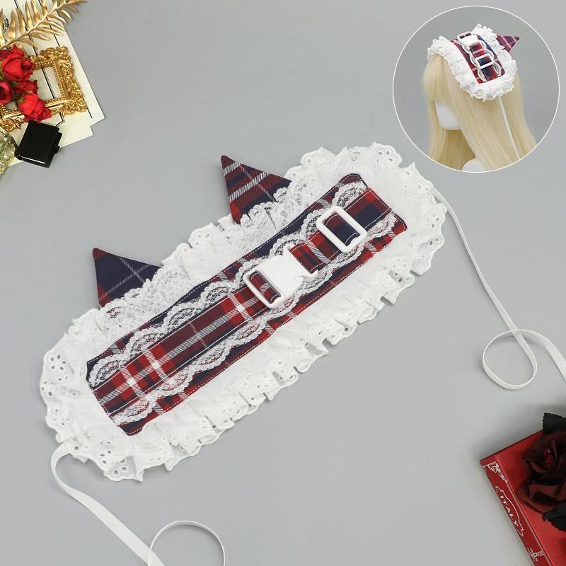 Subkultura retro kraciasta opaska z klamrą starożytna pasterska Lolita koronka o kocie uszy nakrycie głowy
