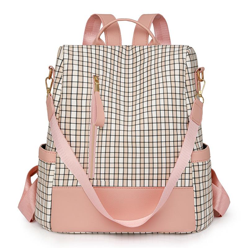 

Женский рюкзак с защитой от кражи, клетчатая многофункциональная сумка через плечо, трехцелевой дорожный рюкзак розовый