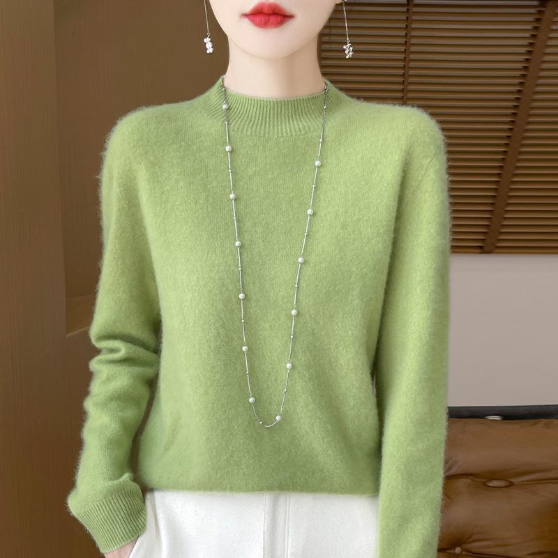 Suéteres femininos de outono, pulôveres, tops, malha feminina, sólidos, básicos, suéter verde