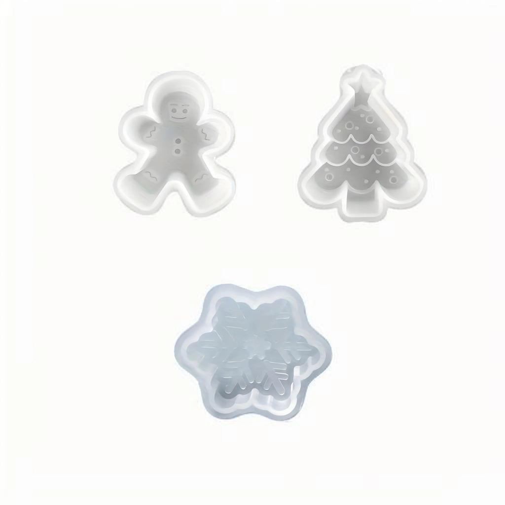 A Top quality 3Pcs Christmas Tree + Elk + Smiling Gingerbread Man Silicone Mold Set Design Suitable for DIY Candles Soap Plaster