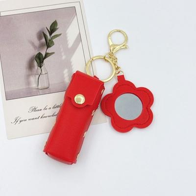 New PVC Lipstick Bags Heart-Shaped Mirror Various Colors Lipstick Pouch Mini Size Keychain Lip Makeups Bag Daily Carry