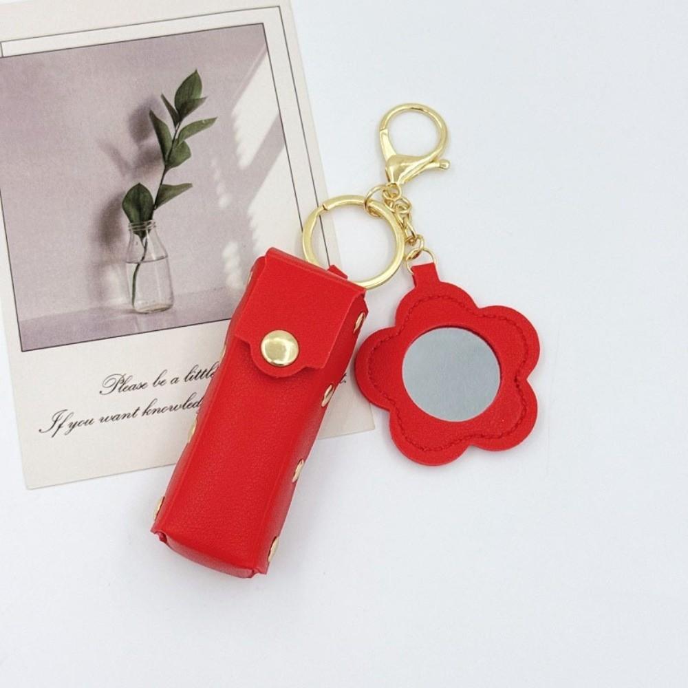 New PVC Lipstick Bags Heart-Shaped Mirror Various Colors Lipstick Pouch Mini Size Keychain Lip Makeups Bag Daily Carry