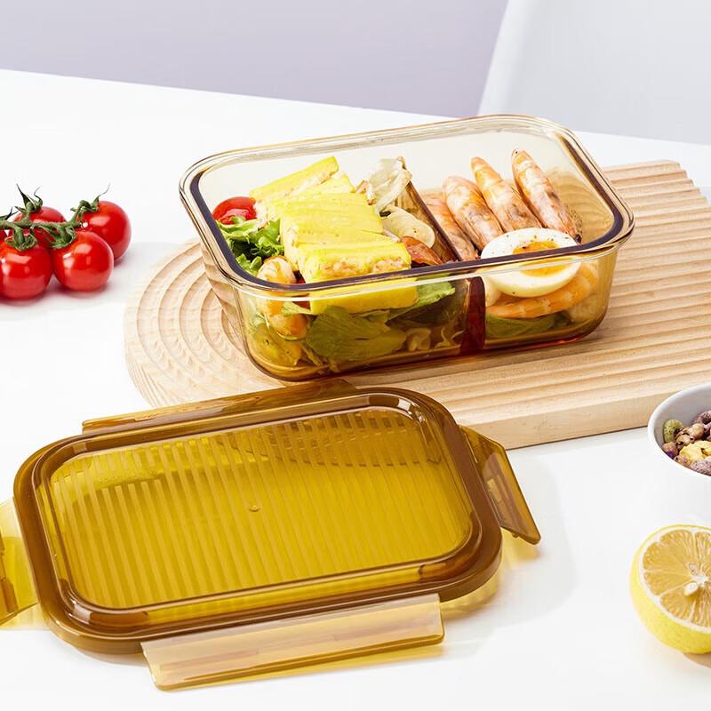 LOCK&LOCK Amber Glass Two-Compartment Rectangular Food Container