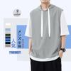 FLYSKY Waffle Summer Sleeve Short Plus Sizes Men's Hoodie, T-Shirt, 5/8 Hooded, Sleeve, Stylish, Casual, Popular,