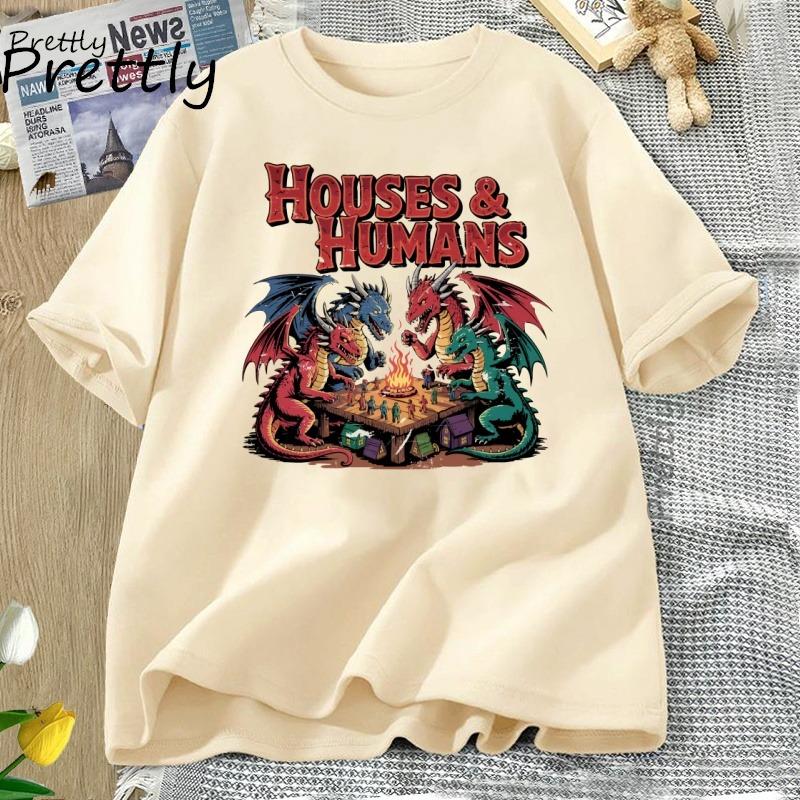 Houses and Humans TShirt Trending Unisex Tee Shirt Funny Dnd Retro 90s Joke T-shirt Casual Cotton Short Sleeve Round Neck Tees S