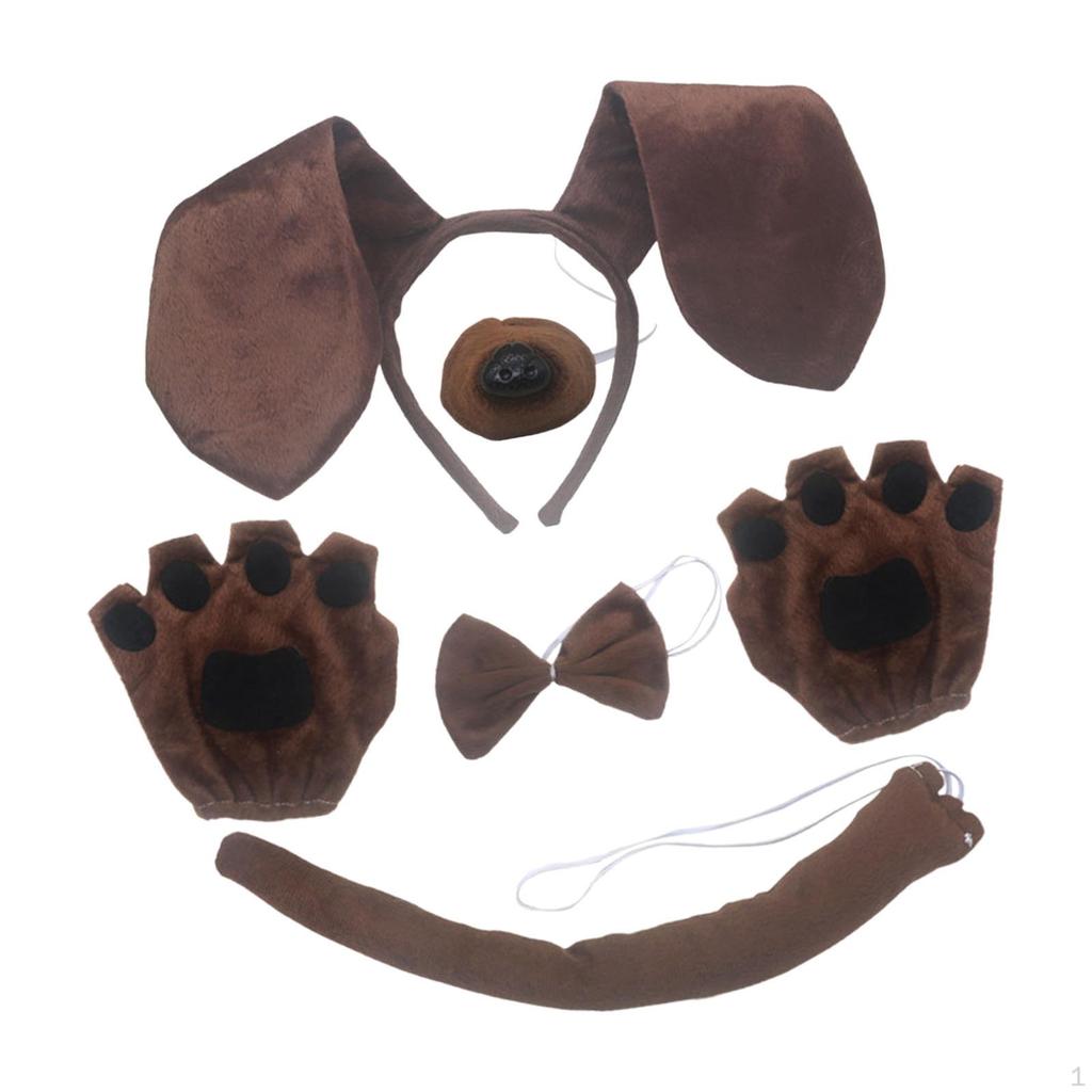 Dog Ears Headband And Long Tail Animal Bow Tie Nose Gifts Costume Accessories Set
