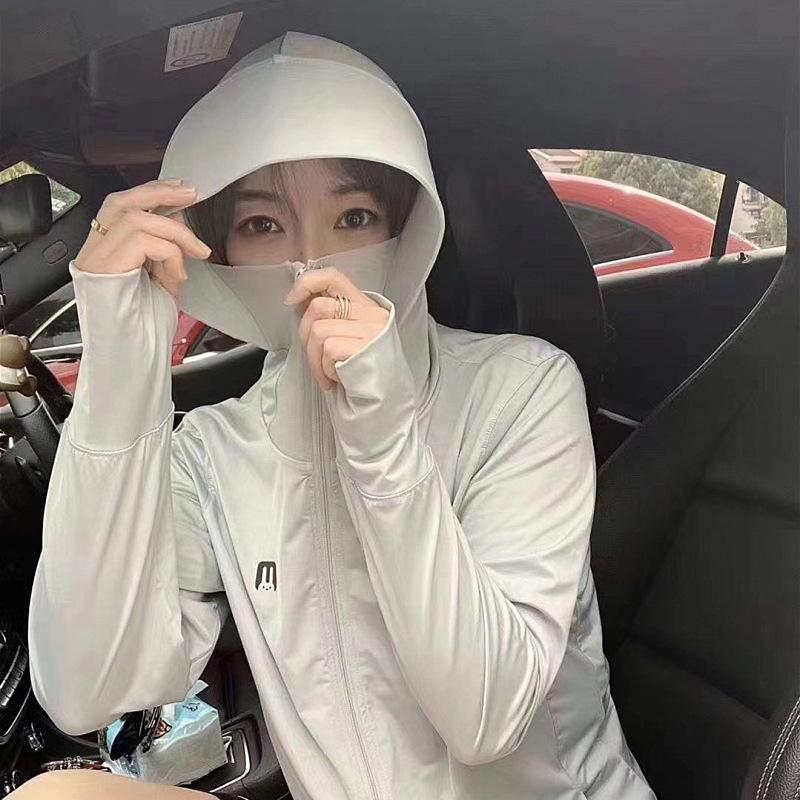 

Женская рубашка с капюшоном Ice Silk для защиты от солнца - легкая одежда для велоспорта на открытом воздухе Universal size 80-130 jin серый