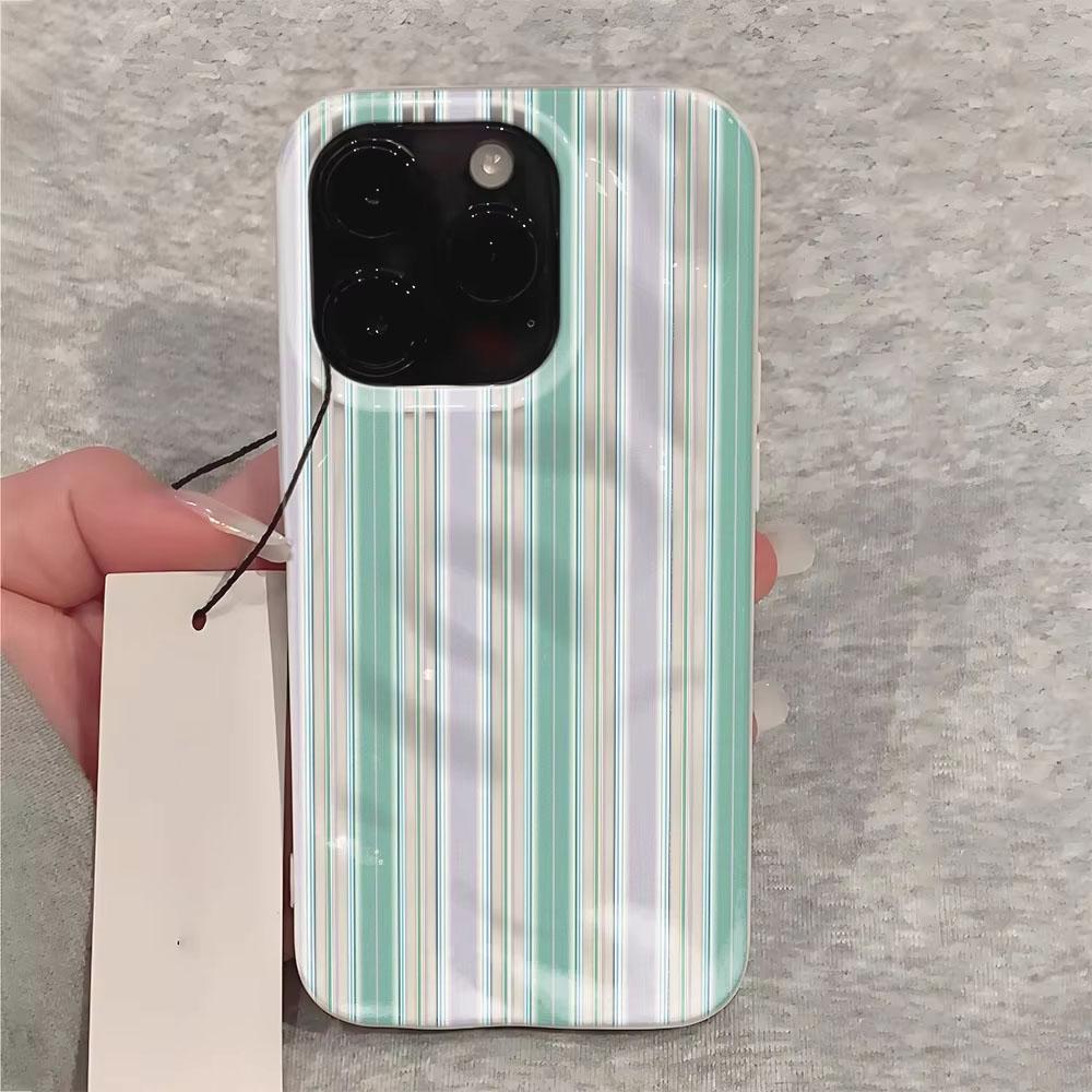 Luxurious Green Purple Stripes Phone Case For iPhone 17 14 15 Pro Max 13 12 11 16 15 Plus Air Concave Convex Silicone Soft Cover