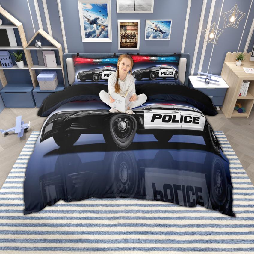 Homewish Cartoon Auto Bettwäsche-Set Für Kinder Jungen 2-teilig/3-teilig Polizeiauto LKW Traktor Bettwäsche Baustellenfahrzeuge Bettwäsche-Set