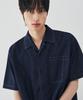 DRAW FIT Unloader Open Collar Linen Denim Shirt [Deep Blue]