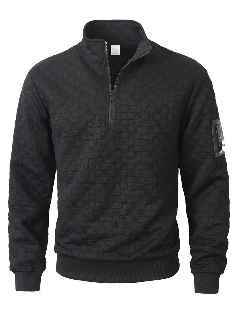 Men's Tactical Fleece Plaid Zipper Hoodie with Stand Collar