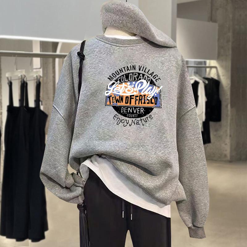 

American retro pure cotton sweater girls spring and autumn 2025 new loose lazy wind piled thicker winter XXXXL