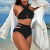 European And American New Bikini Split 2-Piece Suit Sexy Backless Cross Belt Solid Color Swimsuit Women