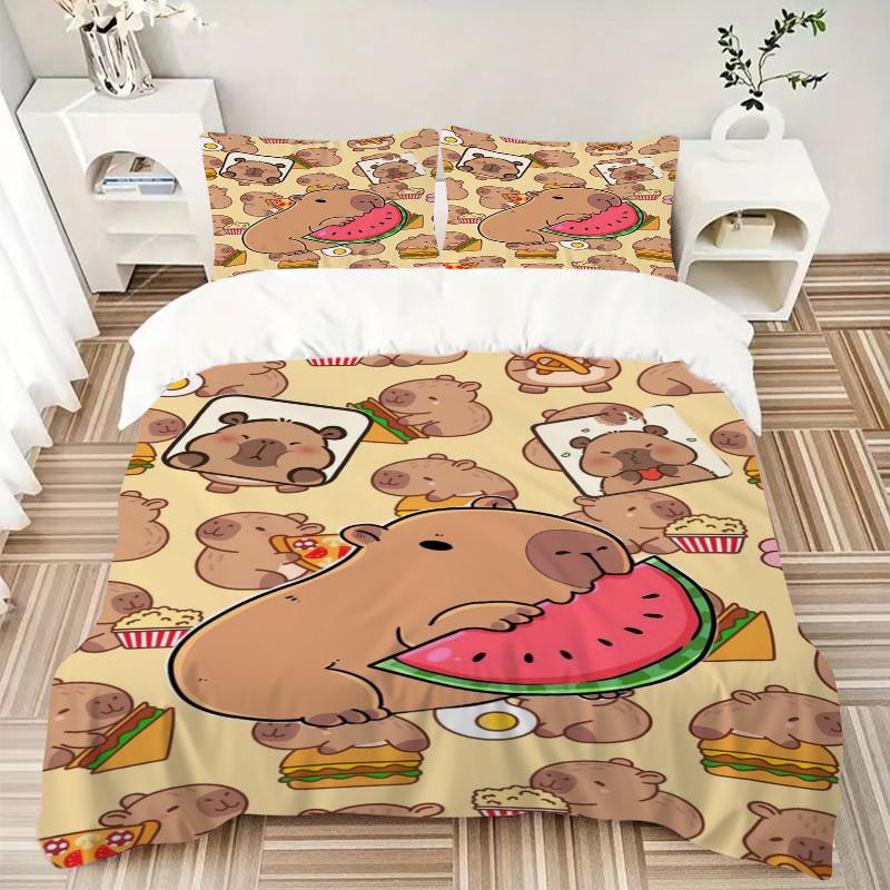 Conjunto de Roupa de Cama de Urso Cartoon Anime - Inclui Uma Capa de Edredom e Duas Fronhas (Sem núcleo) - Perfeito para Decoração de Quarto e Quarto de Hóspedes