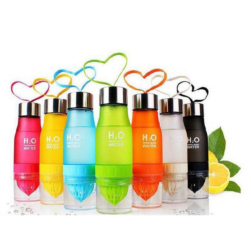 650ml Sportflasche H20 Kunststoff Fruchtinfusionsflasche Infusor Trinken Outdoor Sport Saft Zitrone Tragbar Fahrrad Reise Wasserflasche
