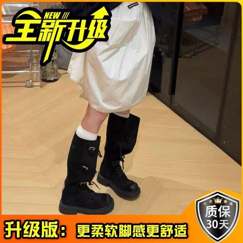 

Матовые ретро ботинки женские 2025 осень новые пряжка ремня рыцарские ботинки но колено два способа носить ботинки ботинки тренд 35