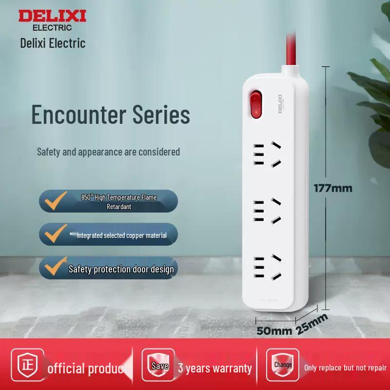 Delixi Multi-functional Power Strip with New National Standard Extension Cord for Household Use